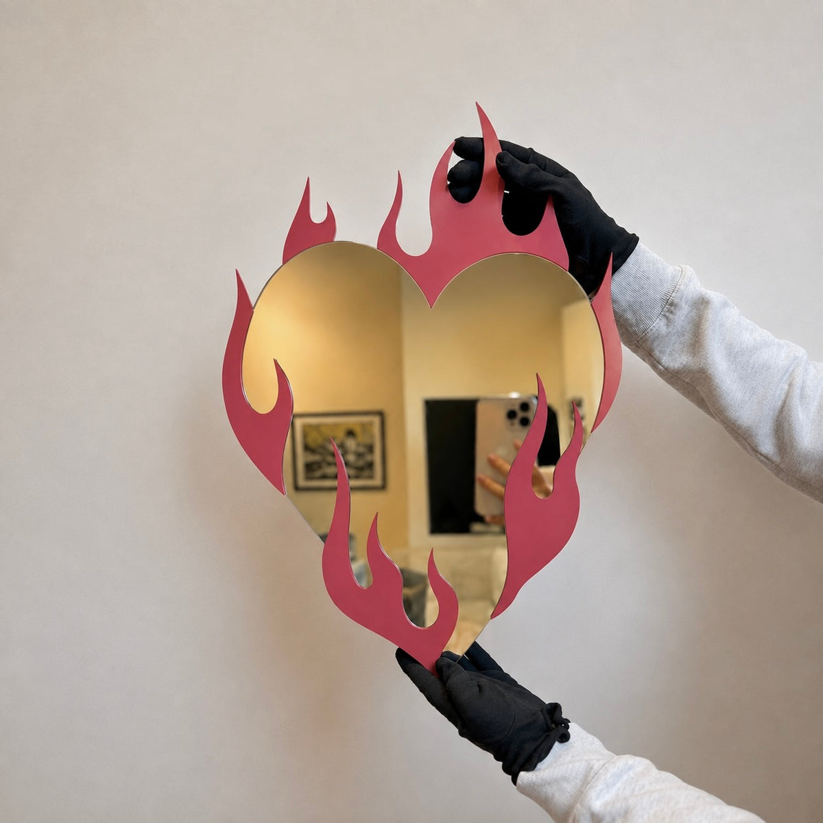 Pink Flaming Heart Mirror